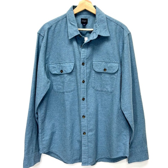 J CREW Blue Flannel Button Down Shirt w/ Elbow Patches Mens Size LARGE NEW NWT - Picture 1 of 4